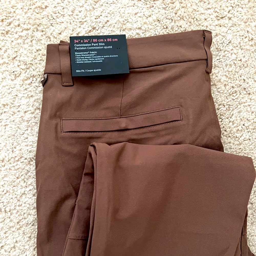 NWT Lululemon commission slim pants 34x34 in brown